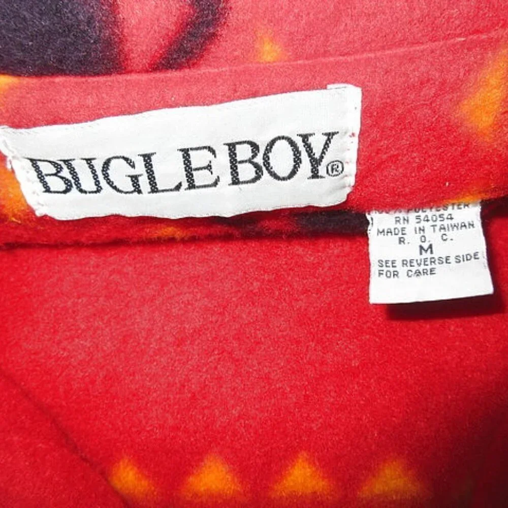 Vtg 90s Bugle Boy Jacket Size M Southwestern Aztec Fleece Baggy Snap Shirt